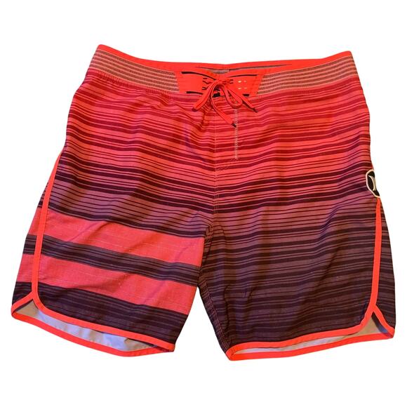 Hurley Swim Trunks Orange Black Striped Hybrid Phantom Elastic Waist Drawstring - Picture 1 of 12